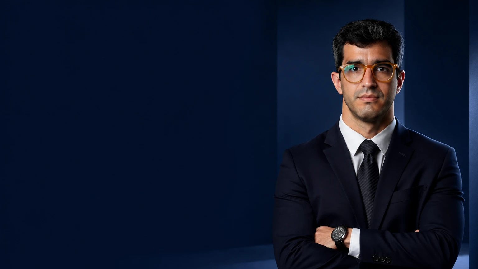 Professor Pedro Coelho em cenário azul-marinho